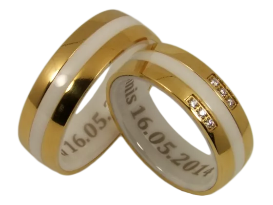 Model Clarissa - 2 couple rings ceramic and stainless steel