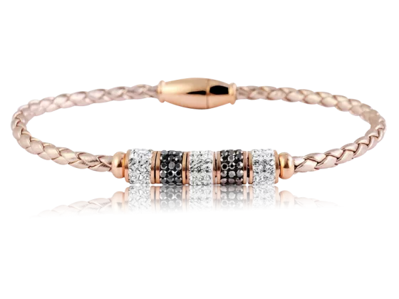 Geflochtenes Armband Echtleder beige mit Strassperlen