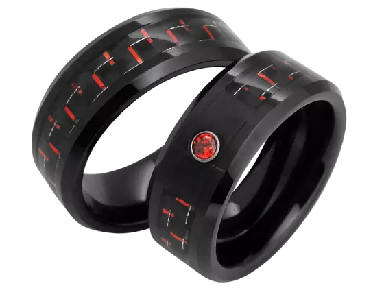 Modell Camille - 2 Eheringe aus Wolfram mit Carboneinlage
