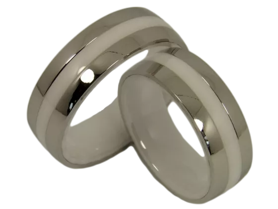 Model Caroline - 2 wedding rings ceramic with stainless steel