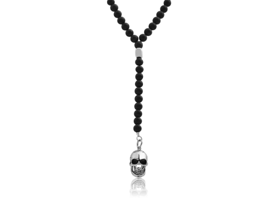 Kugelkette mit schwarzem Onyx und Totenkopf Anhänger