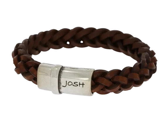 Leather bracelet Jimmy round braided cognac-colored