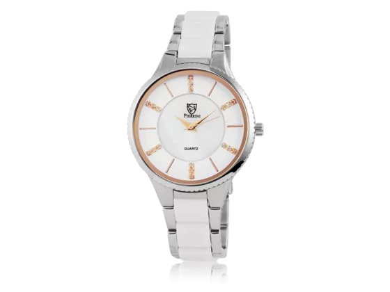 Pierrini ladies wristwatch white&silver gold index