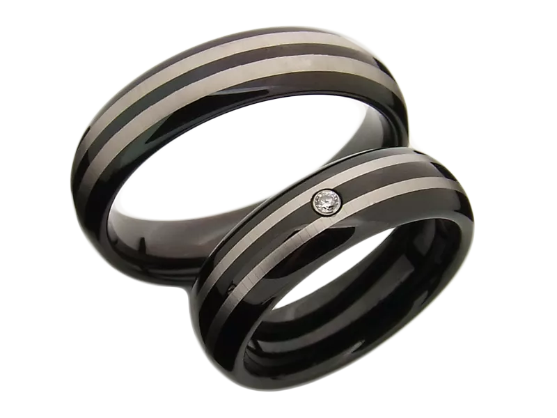 Damen Ring schwarz Wolfram DW154 mit Stein und Gravur