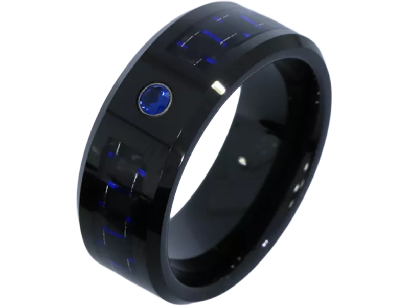 Damen Ring schwarz Wolfram DW154 mit Stein und Gravur