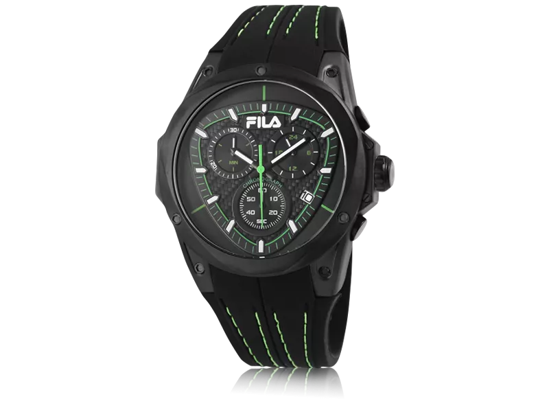 FILA men s watch with black green silicone strap