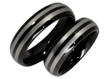 Modell Lois - 2 Partnerringe aus Wolfram in silber und schwarz