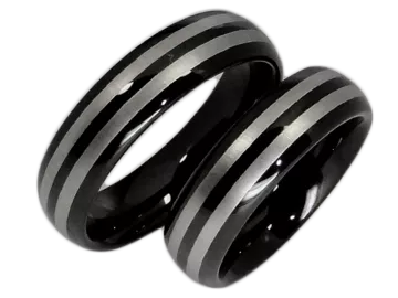 Model Lois - 2 tungsten rings in silver and black