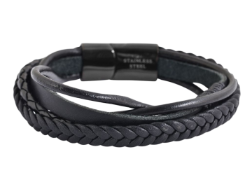 5-reihiges Armband Ned aus Leder schwarz