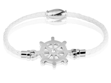 Geflochtenes Armband Nautik Echtleder weiss