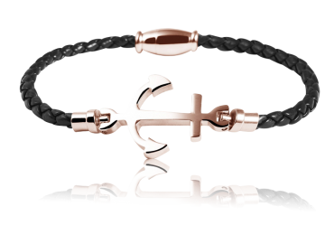 Geflochtenes Armband Anker Echtleder schwarz