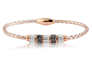 Geflochtenes Armband Echtleder beige mit Strassperlen
