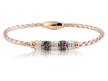 Geflochtenes Armband Echtleder beige mit Strassperlen