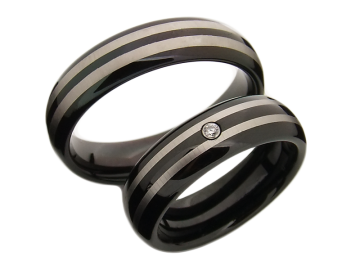 Modell Lois - 2 Eheringe aus Wolfram in silber und schwarz
