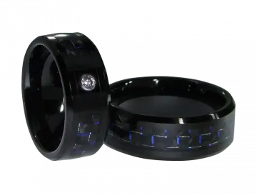 Modell Giselle - 2 Hochzeitsringe aus Wolfram mit Carboneinlage