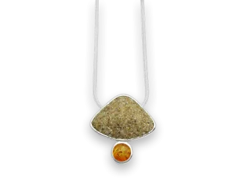 White sand & amber necklace 45 cm 925 sterling silver