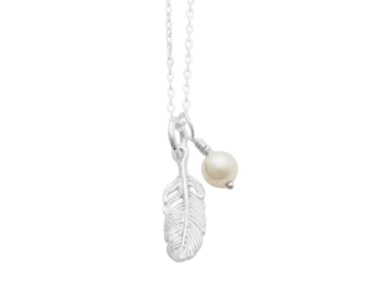 Necklace feather with pearl 40 cm 925 sterling silver