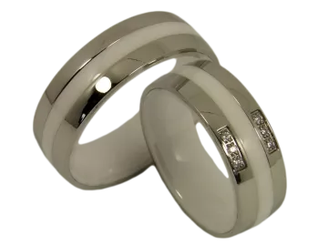 Model Caroline - 2 wedding rings ceramic with stainless steel