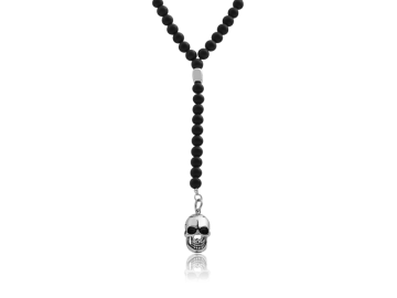 Kugelkette mit schwarzem Onyx und Totenkopf Anhänger