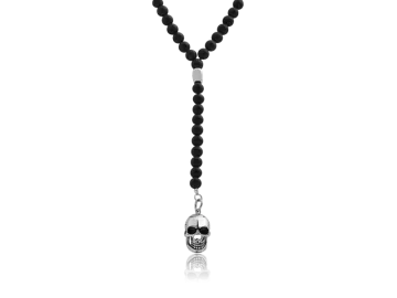 Ball chain with black onyx and skull pendant