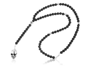 Kugelkette mit schwarzem Onyx und Totenkopf Anhänger