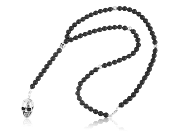 Kugelkette mit schwarzem Onyx und Totenkopf Anhänger