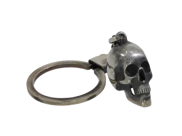 Key chain skull small 925 silver blackened